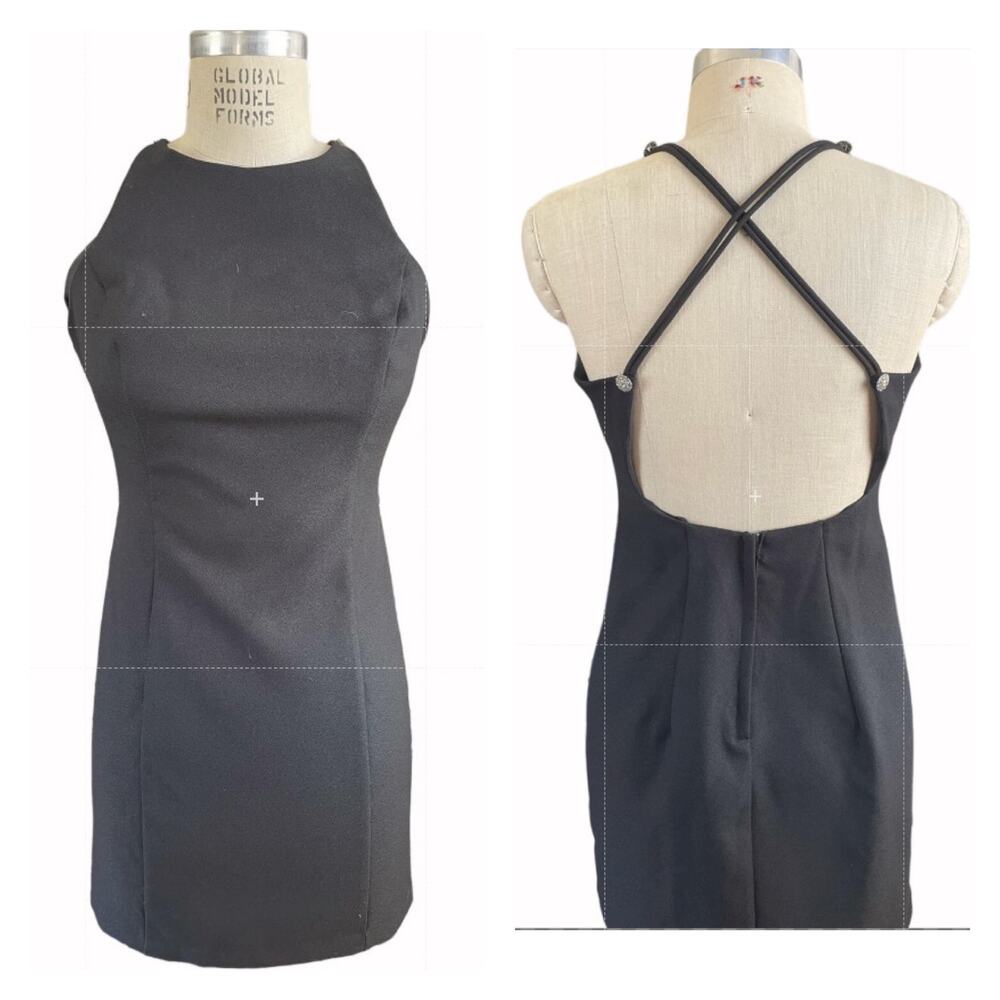 Vintage 90s ROBERTA Black Strappy Mini Party Dress Size 7/8